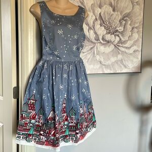 Modcloth Festive Frondescence Fit and Flare Dress Snowy City Sz 1X